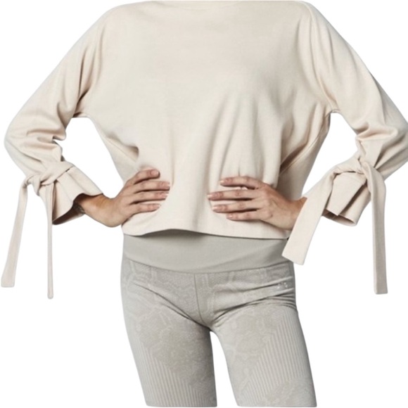 Varley Tops - VARLEY OSPREY CROPPED TIE LONG SLEEVES CREW NECK IVORY WHITE SWEATSHIRT TOP XS